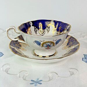 Vintage Paragon Cup and Saucer Blue Gold Trim Bone China England